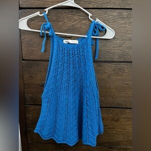 Zara blue high neck crochet top